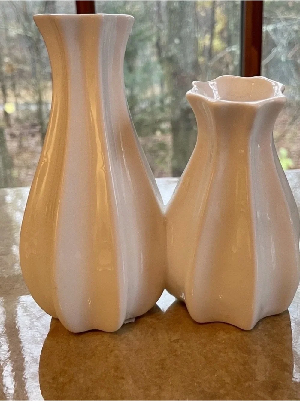 White Ceramic Decorative Vases - conjoined